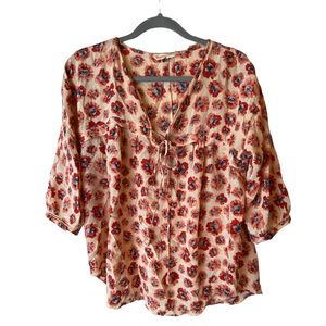 Rebecca Taylor Oversized Boho Floral Silk Blouse Size 6